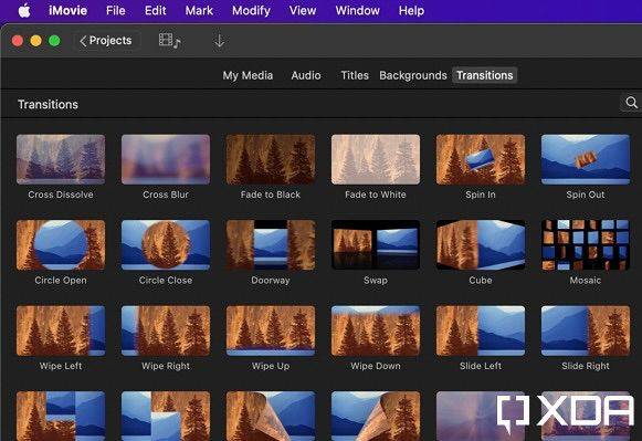 transitons section of iMovie trailer
