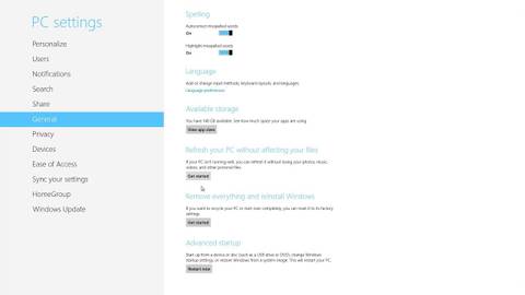 Screenshot of the Windows 8 Settings app