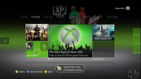 Screenshot of the Xbox 360 dashbaord featuring design elements similar to the Zune