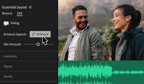 Adobe premiere pro displaying the enhance speech feature