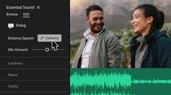 Adobe premiere pro displaying the enhance speech feature