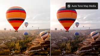 Adobe premiere pro showing before and after videos with auto tone map media toggle enabled