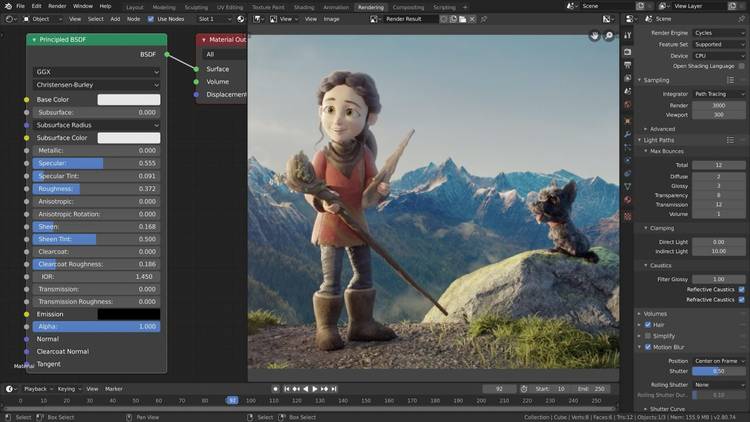 Blender's path-tracer engine rendering realistic productions