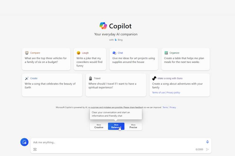 Copilot's conversation styles