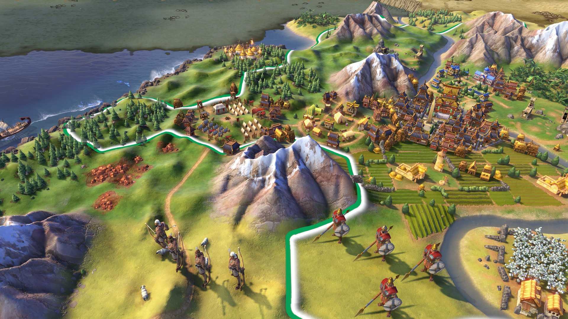 An overhead view of a civilization in the game Civilization VI.