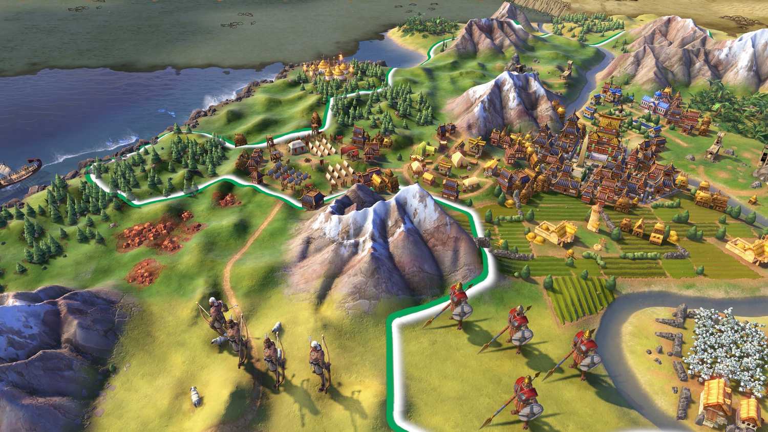 An overhead view of a civilization in the game Civilization VI.