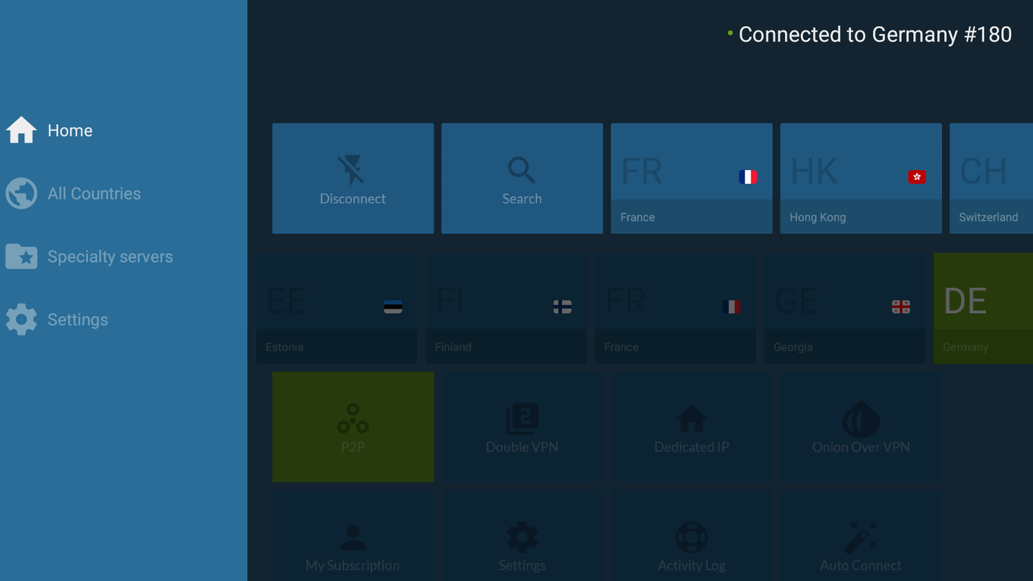 NordVPN rendering on a TV