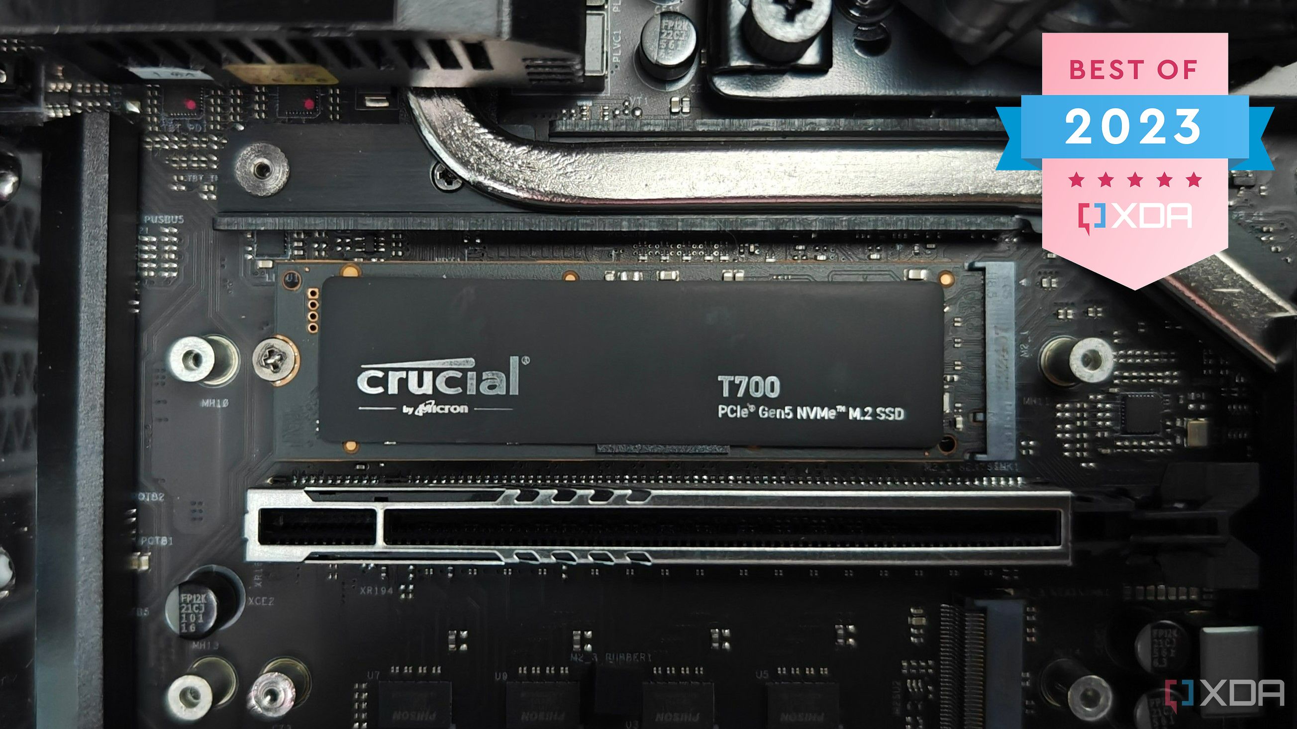 Crucial T700 SSD installed with the Best of 2023 XDA badge in the top right