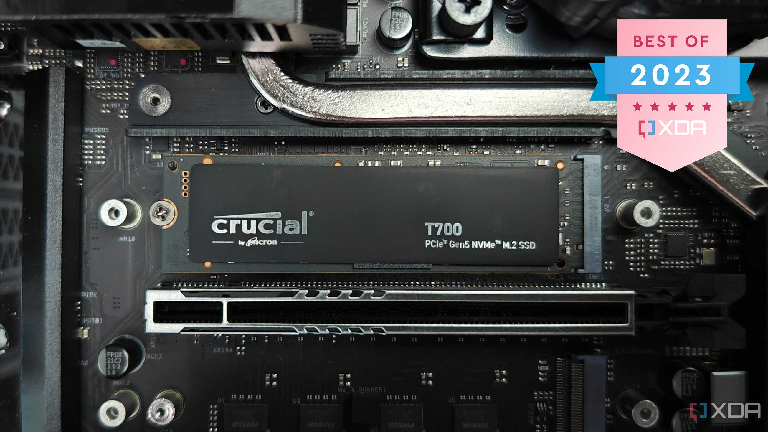 Crucial T700 SSD installed with the Best of 2023 XDA badge in the top right