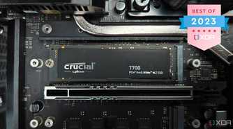 Crucial T700 SSD installed with the Best of 2023 XDA badge in the top right