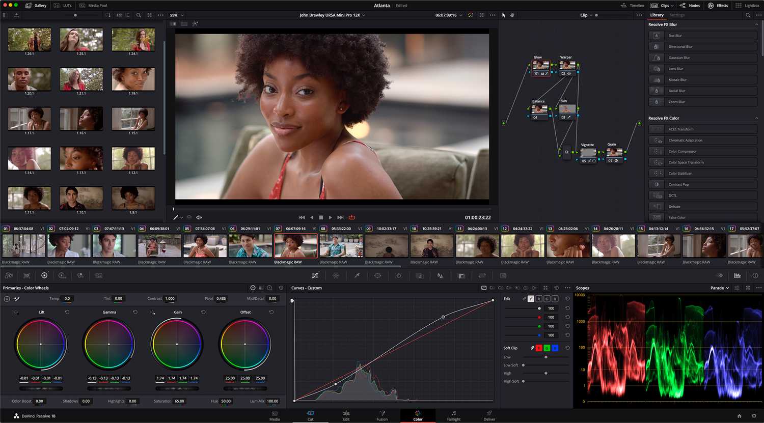 DaVinci Resolve color adjustment settings