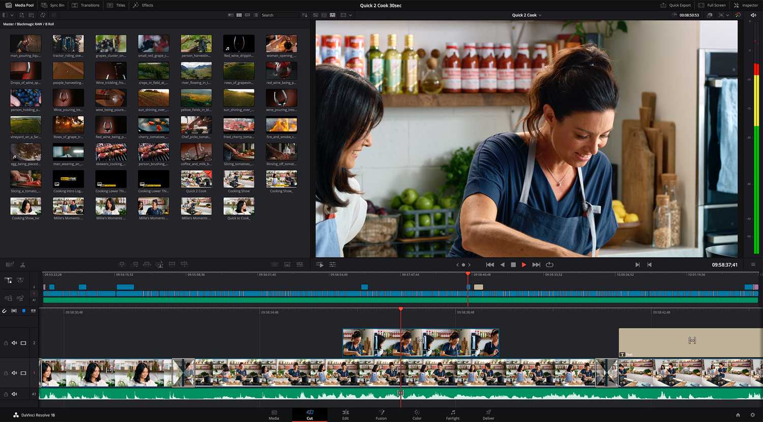 DaVinci Resolve being used to trim a video