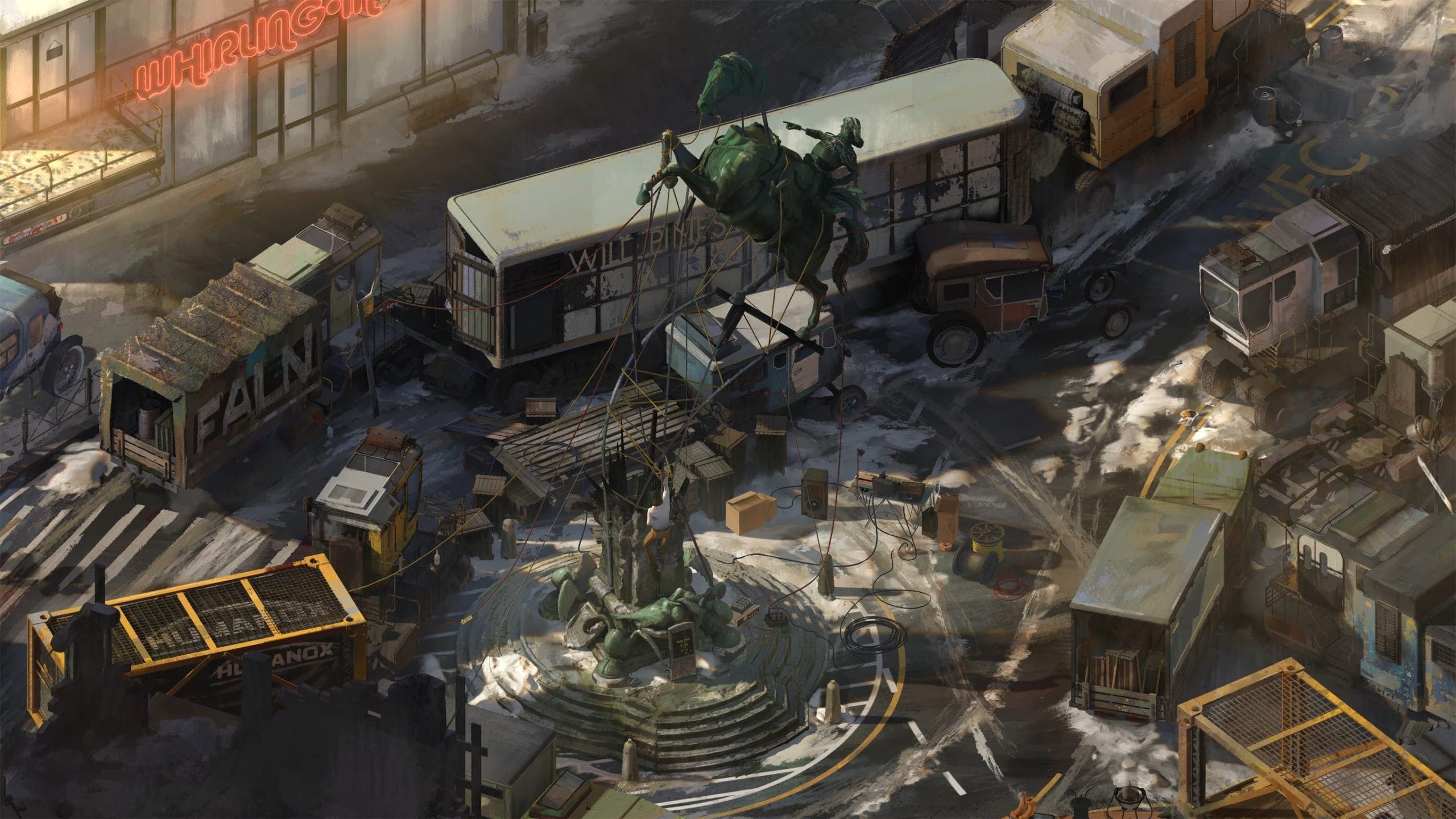 A battle scene with a creature in the game Disco Elysium.
