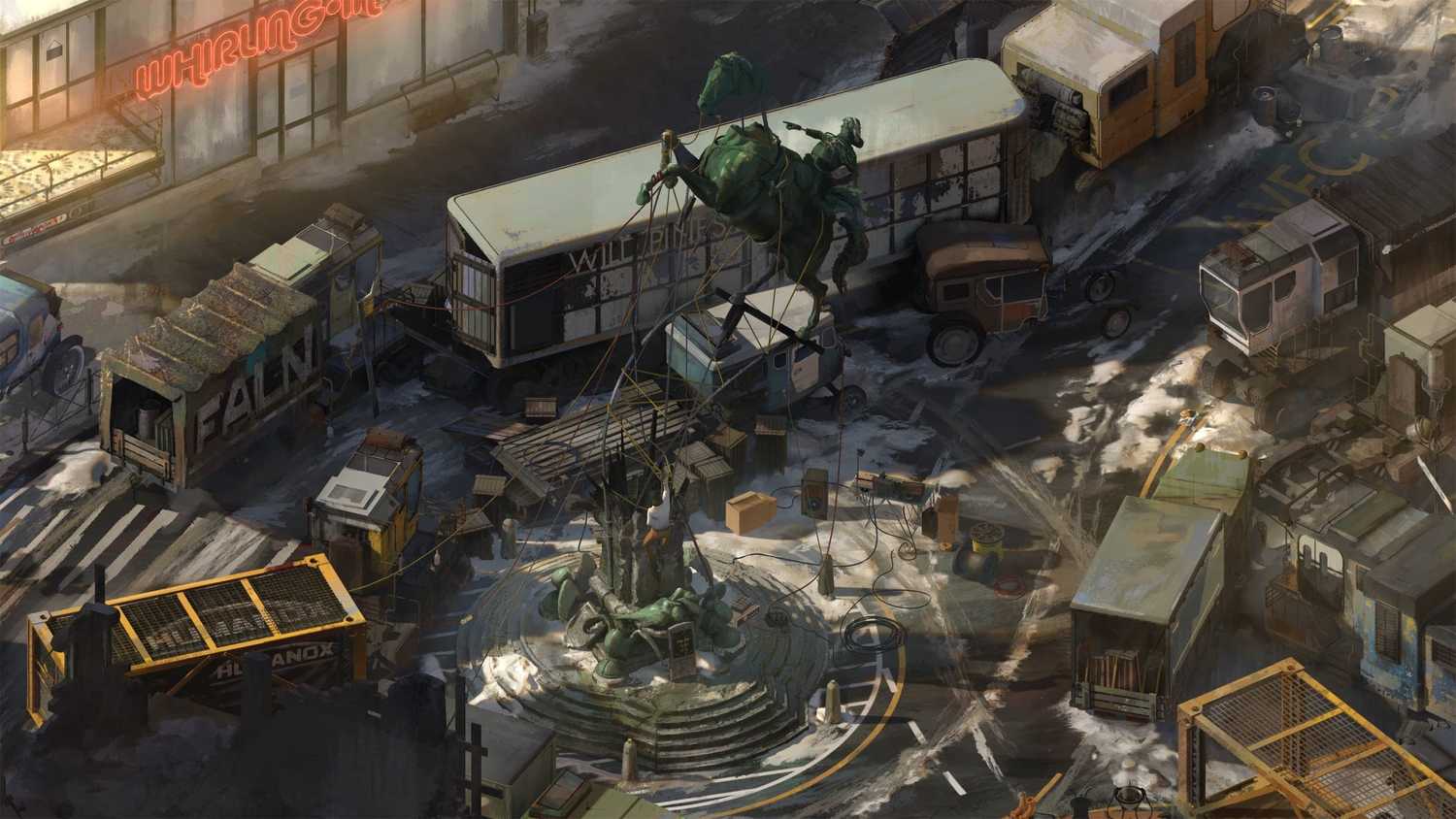 A battle scene with a creature in the game Disco Elysium.