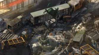 A battle scene with a creature in the game Disco Elysium.