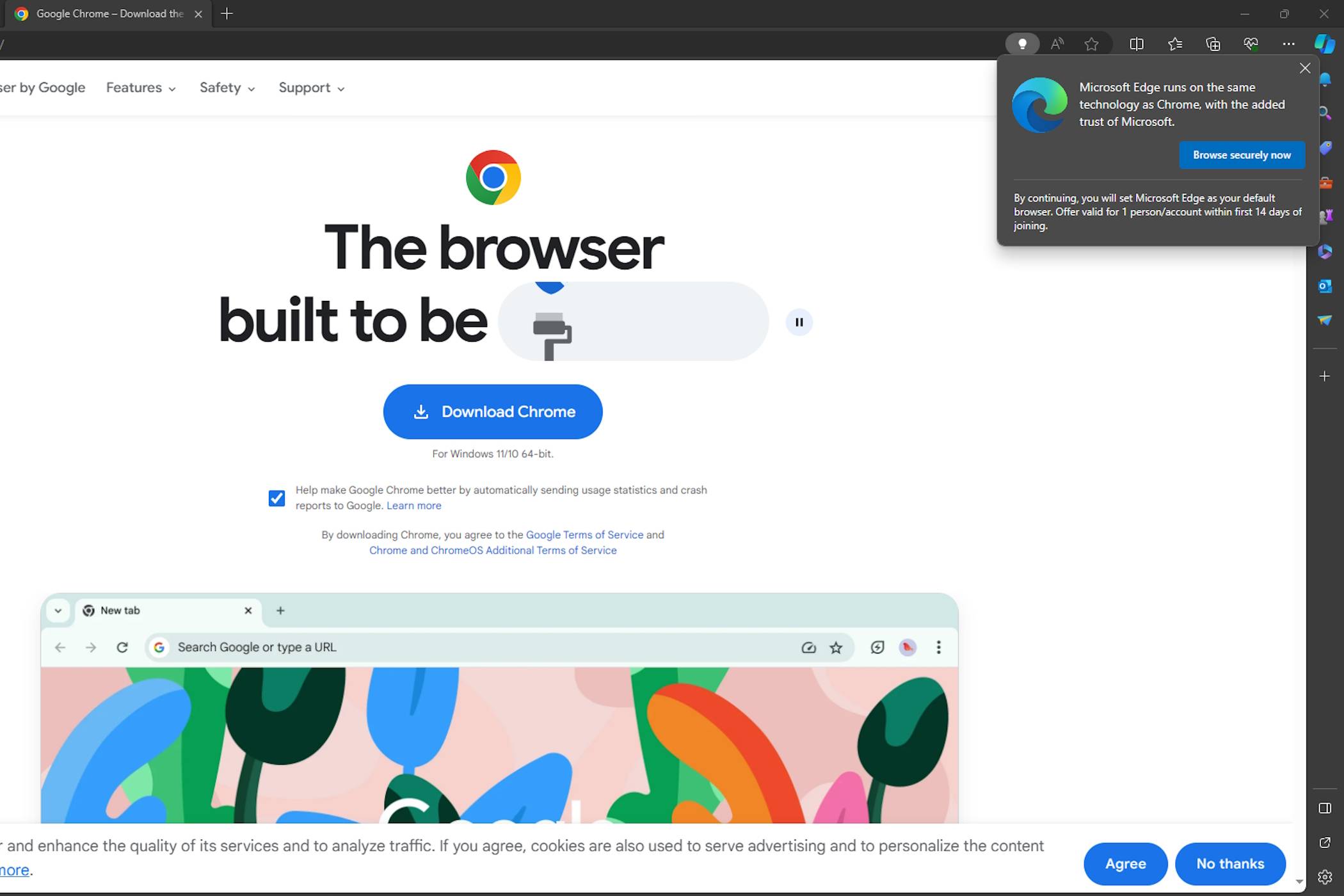 The Edge pester in the browser