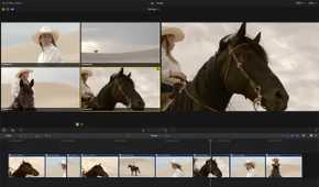 Final cut pro showing multiple footages of horses placed side by side