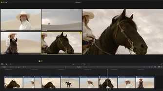 Final cut pro showing multiple footages of horses placed side by side