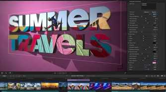 Final cut pro displaying a colorful "Summer Travels" title in a video