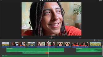 iMovie on Mac showing audio tracks being synced to video footage