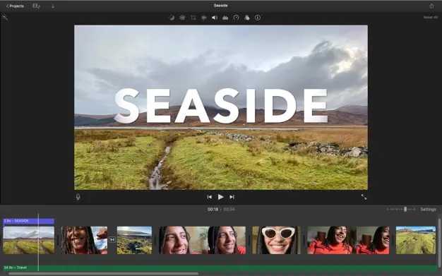 footage on iMovie with the word Seaside shown in the intro