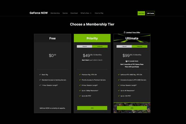 GeForce Now's pricing plans