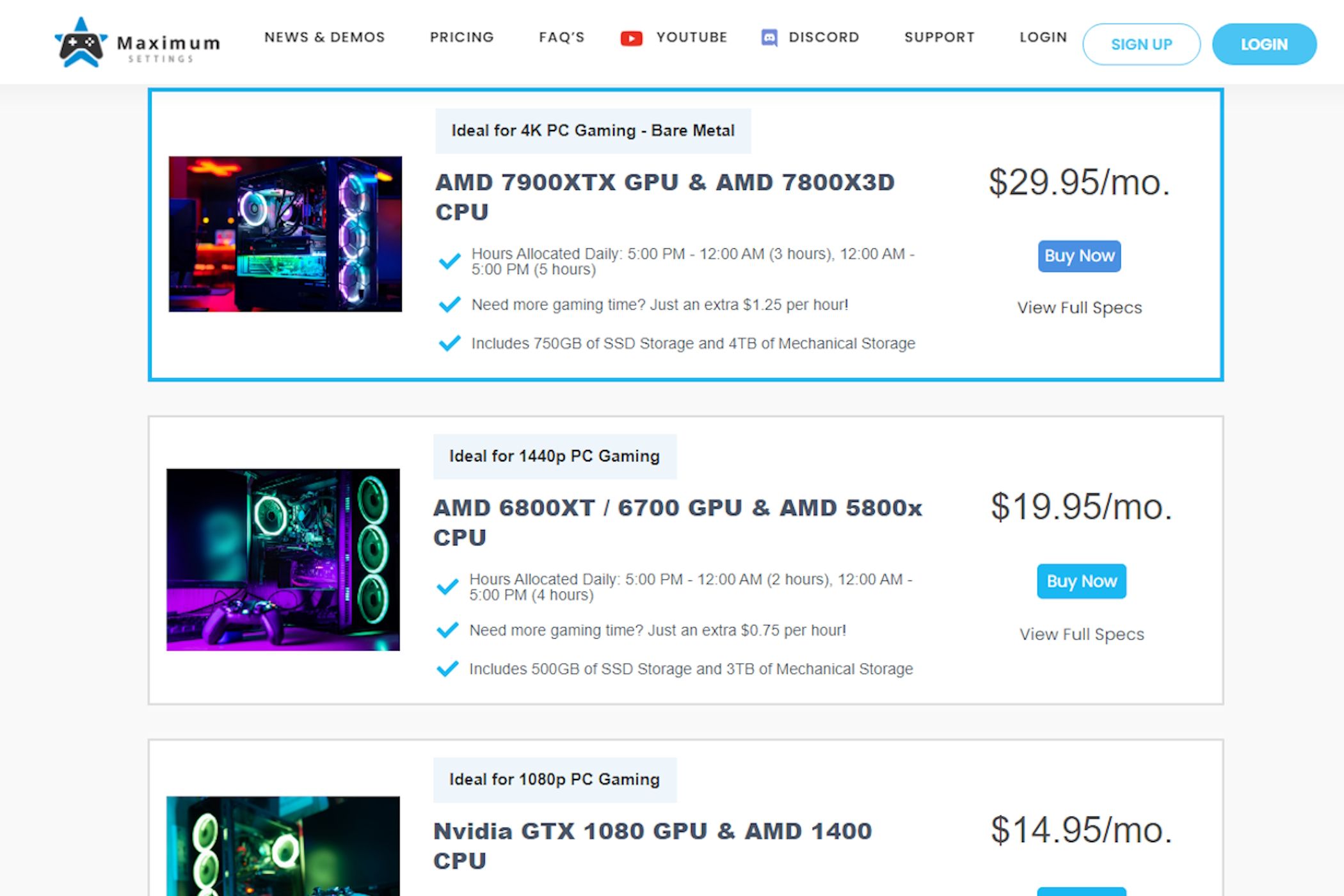 Maximum Setting's pricing plans