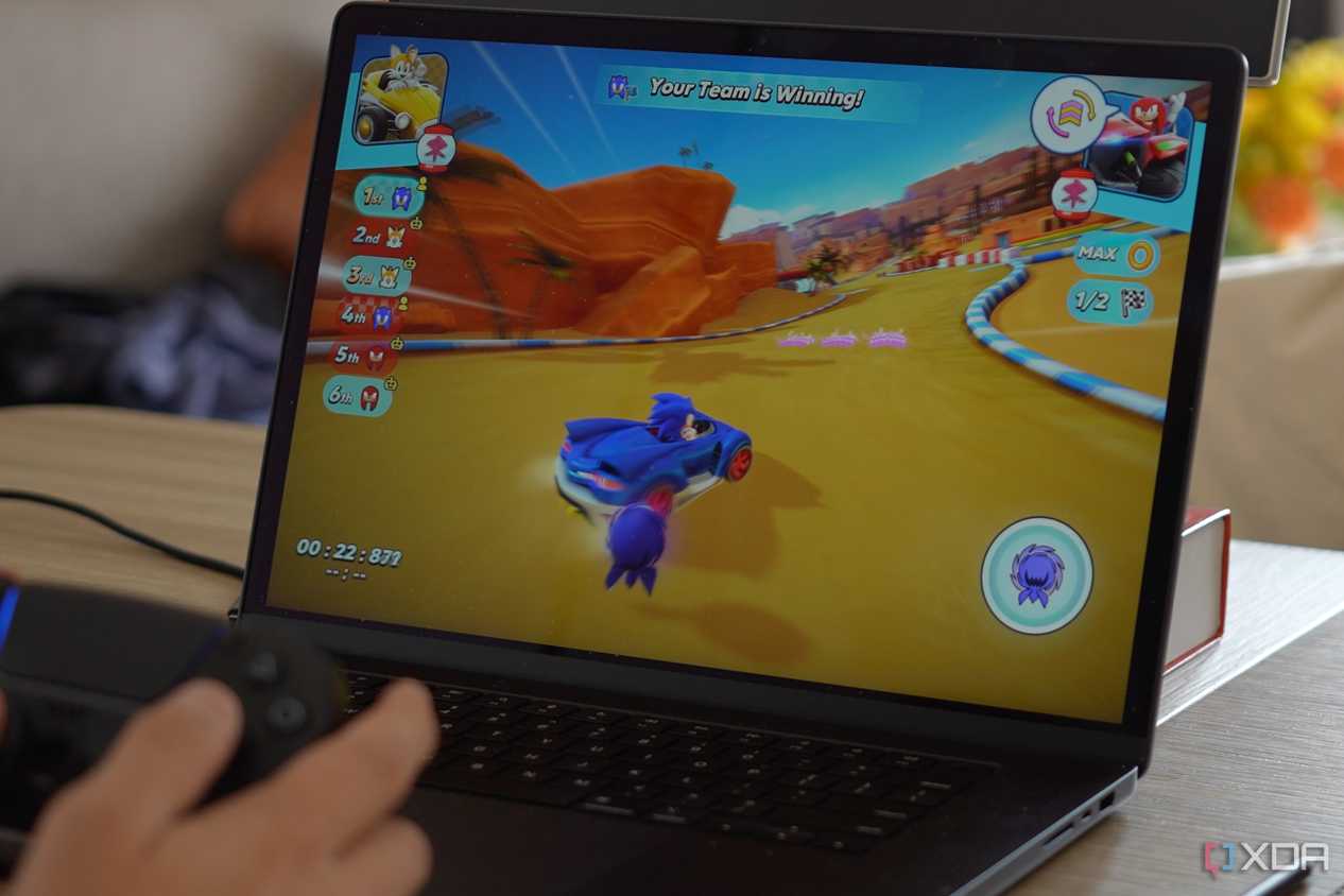 Playing Sonic Racing on the MacBook Pro