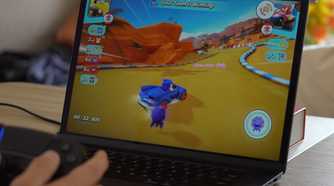 Playing Sonic Racing on the MacBook Pro