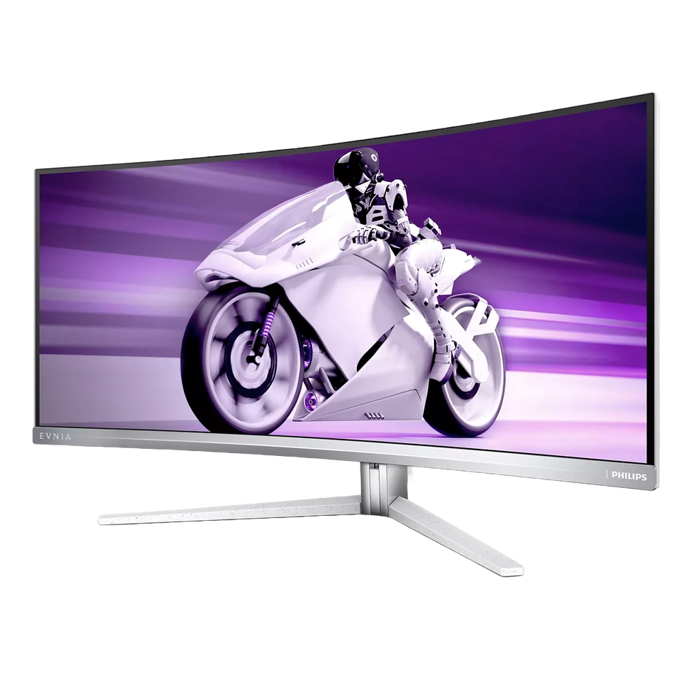 A PNG render of the PHILIPS Evnia viewed from an angle on a transparent background.