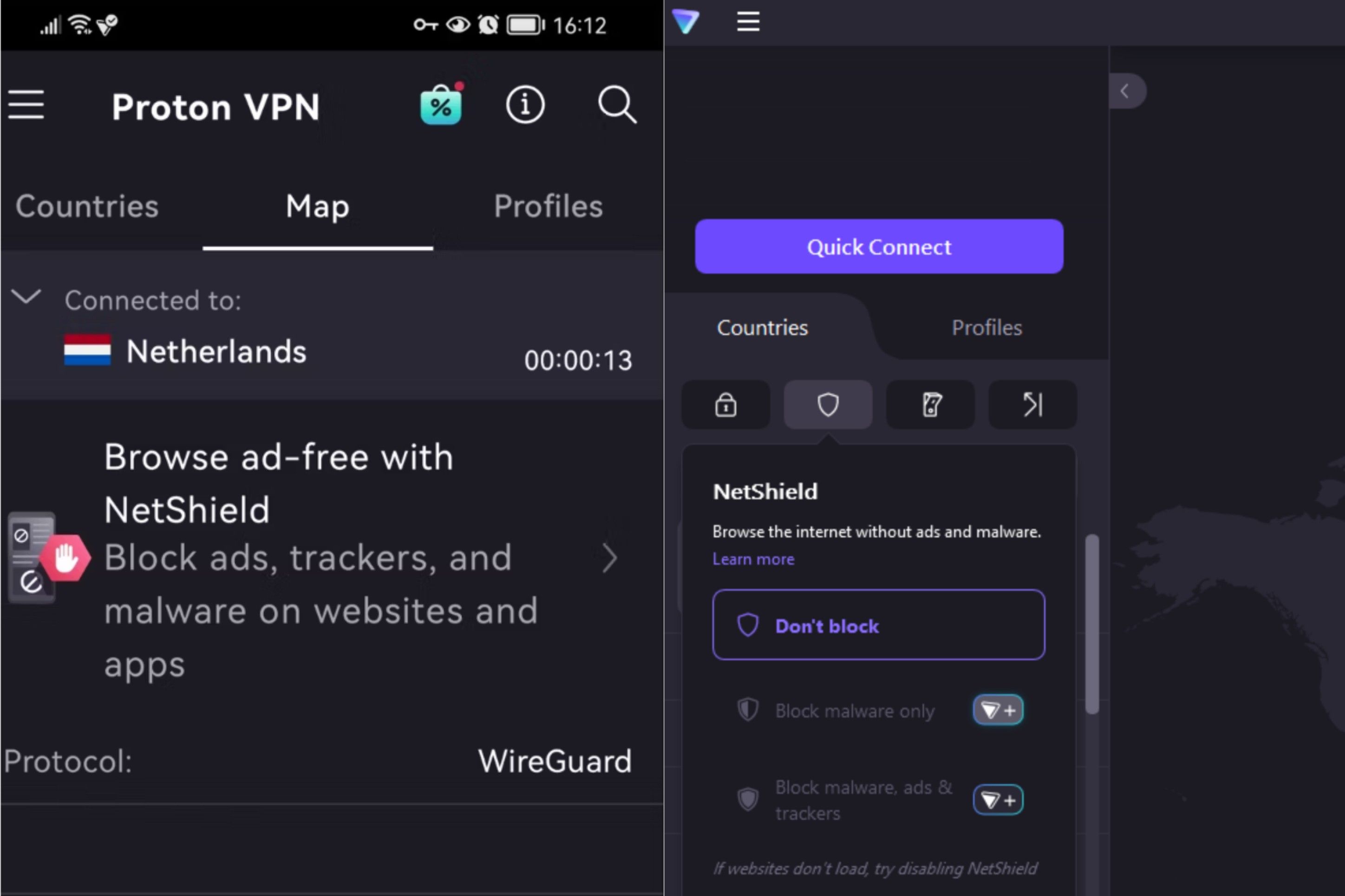 ProtonVPN Netshield on Android and Windows