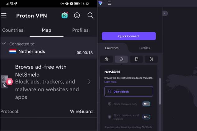 ProtonVPN Netshield on Android and Windows