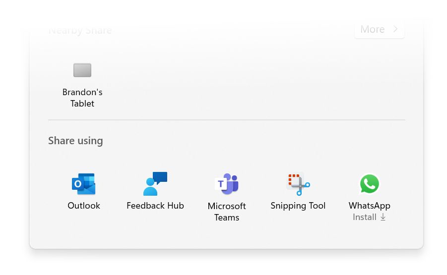A screenshot of the option to share with WhatsApp in the share pane in WIndows 11