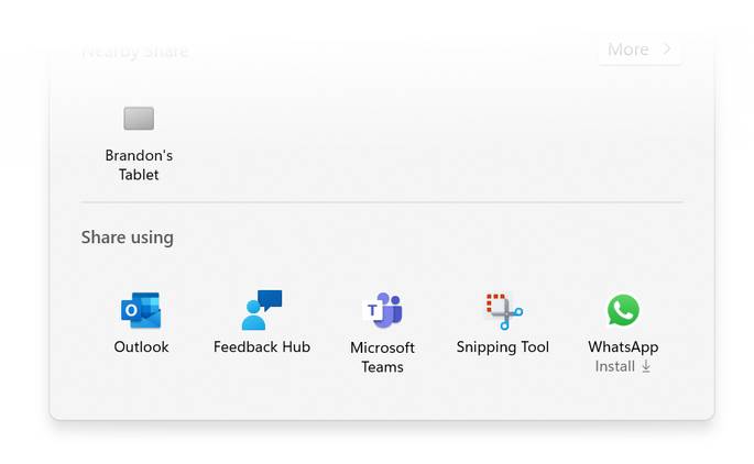 A screenshot of the option to share with WhatsApp in the share pane in WIndows 11