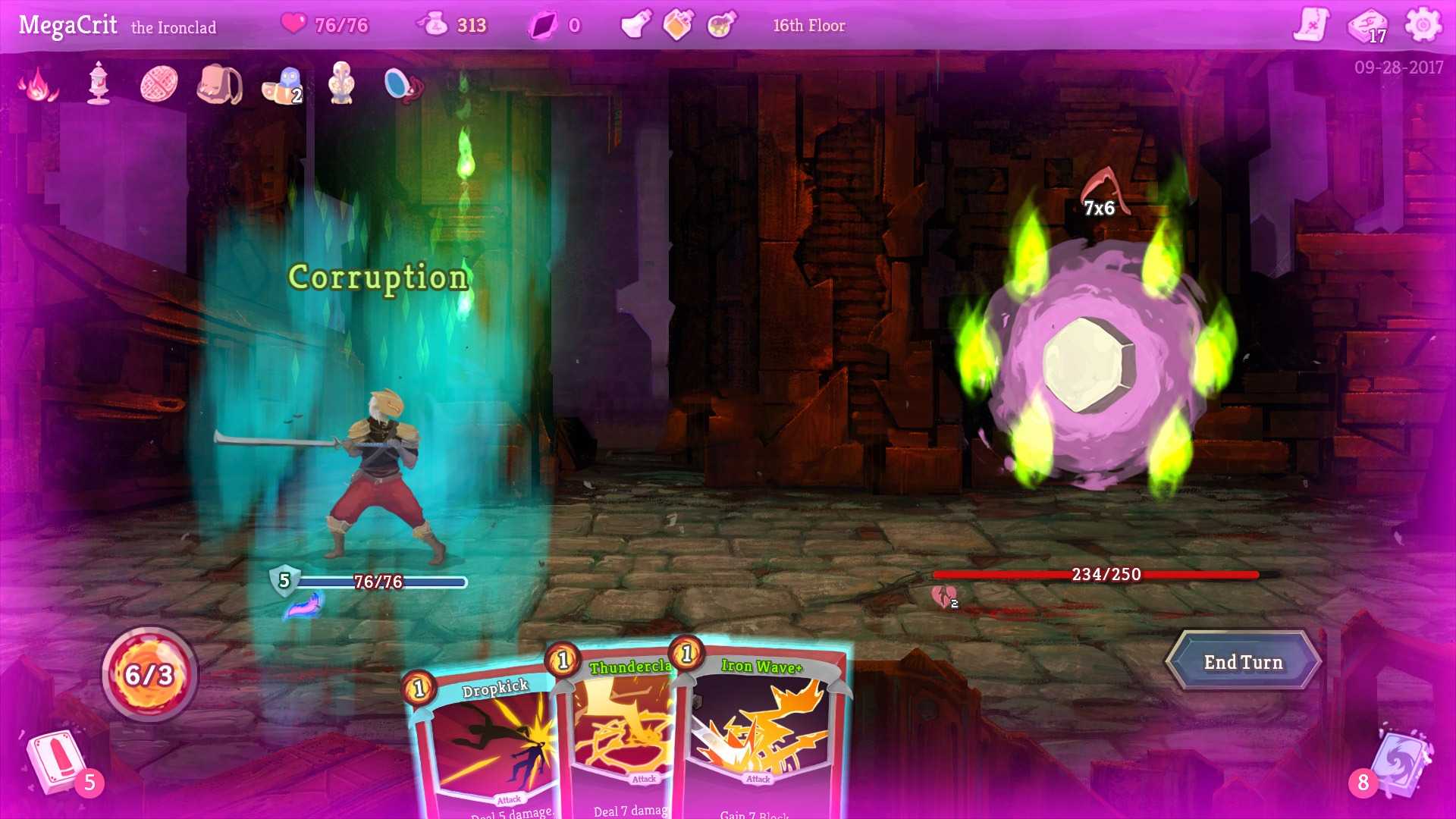 A battle scene from the game Slay the Spire.