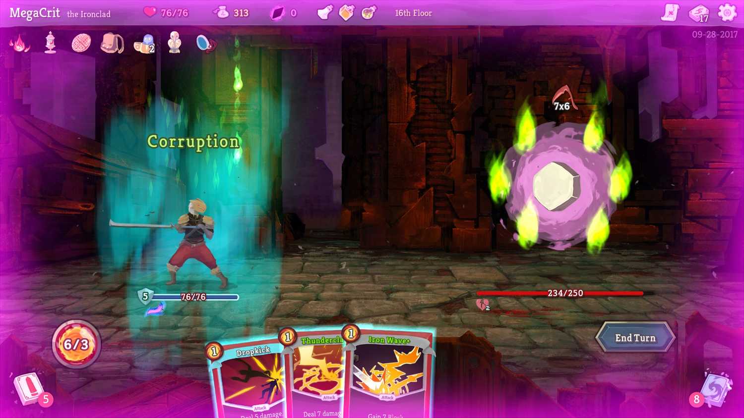 A battle scene from the game Slay the Spire.