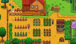 Screenshot of a farm from the video game Stardew Valley.