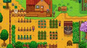 Screenshot of a farm from the video game Stardew Valley.