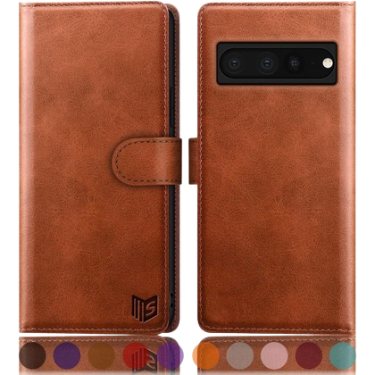 A render showing the SUANPOT flip wallet case for Pixel 7 Pro.