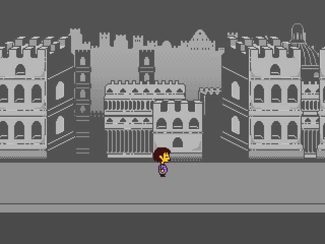 A young boy character walking along a grey path in the game Undertale.
