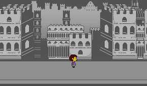 A young boy character walking along a grey path in the game Undertale.
