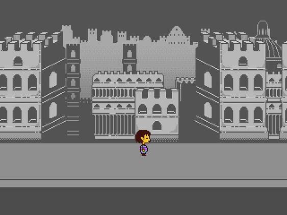 A young boy character walking along a grey path in the game Undertale.
