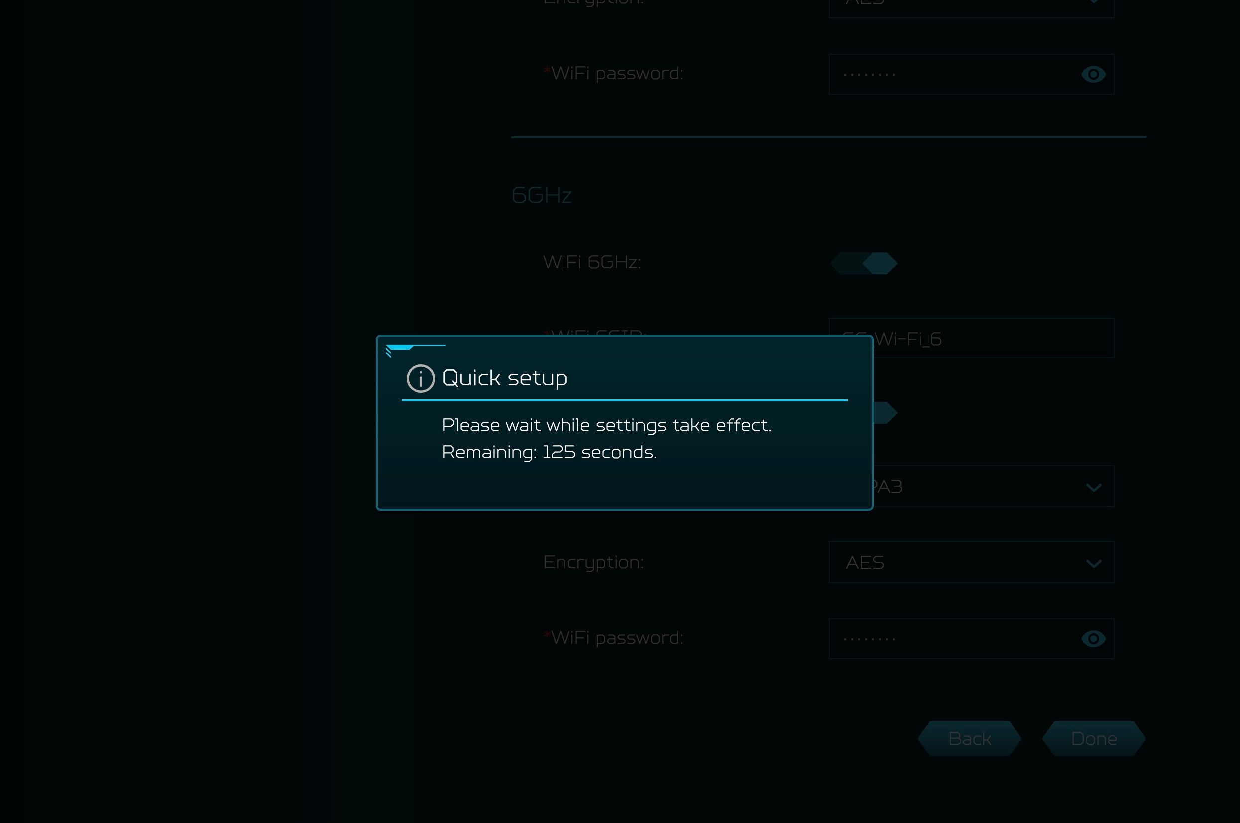 Once set up, Quick setup will reboot the router to apply the settings