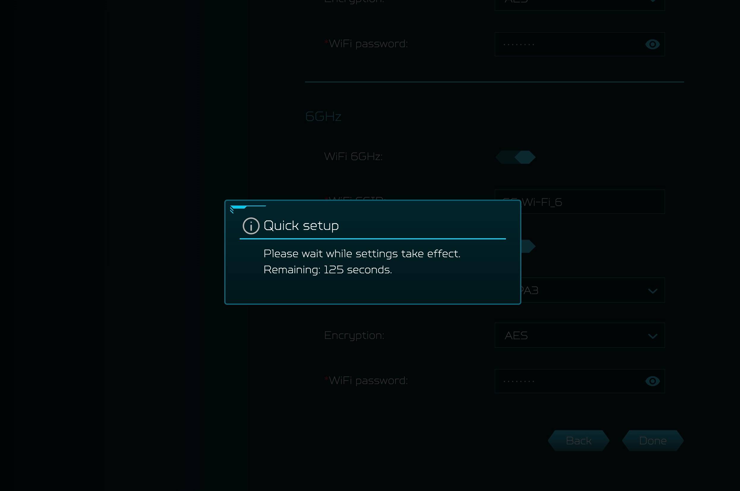 Once set up, Quick setup will reboot the router to apply the settings