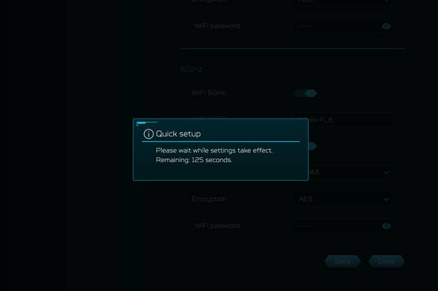 Once set up, Quick setup will reboot the router to apply the settings