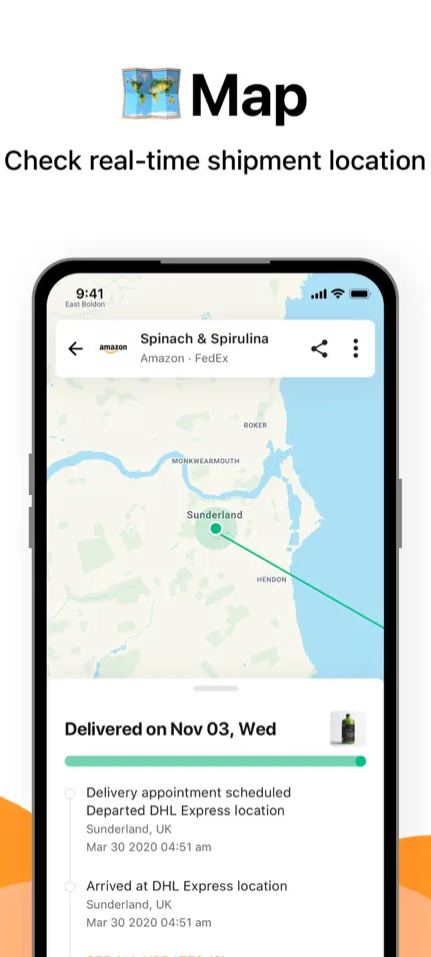 A screenshot of the package tracking map in AfterShip.