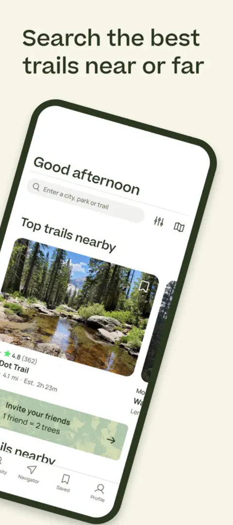 The home page for the AllTrails app.