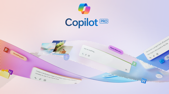 Copilot Pro logo with a wavy effect under it showing different Copilot capabilities