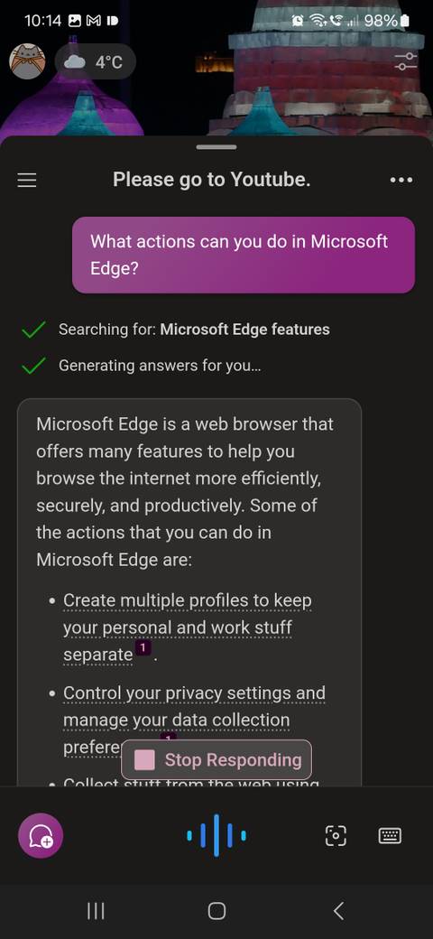 Copilot summing up what Edge can do