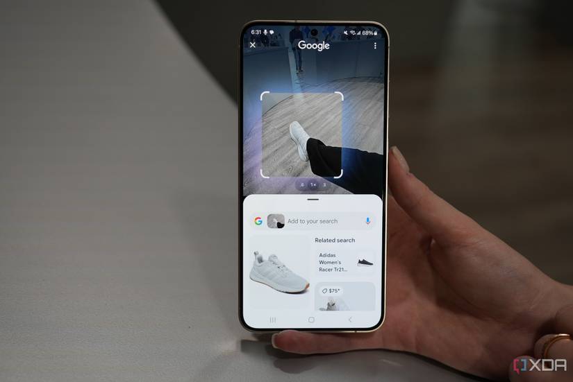 A Galaxy S24 with Circle to Search identifying a sneaker